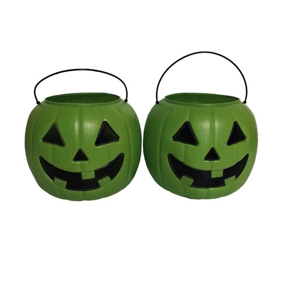 Vintage General Foam Plastics USA Green Halloween Buckets Set Of 2 - Picture 1 of 12